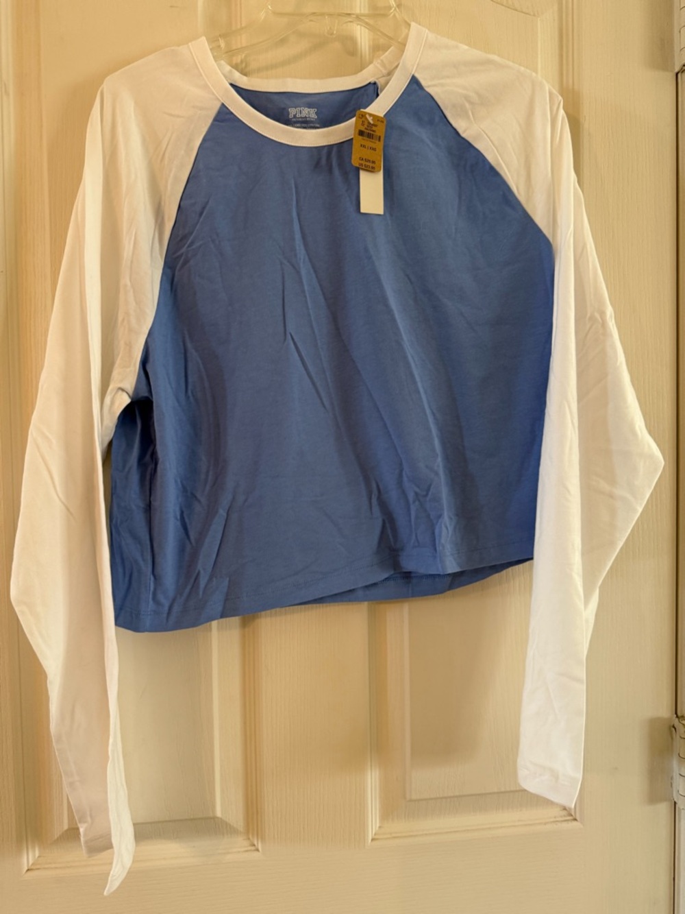 PINK Victoria's Secret Light Blue & White Raglan Tee